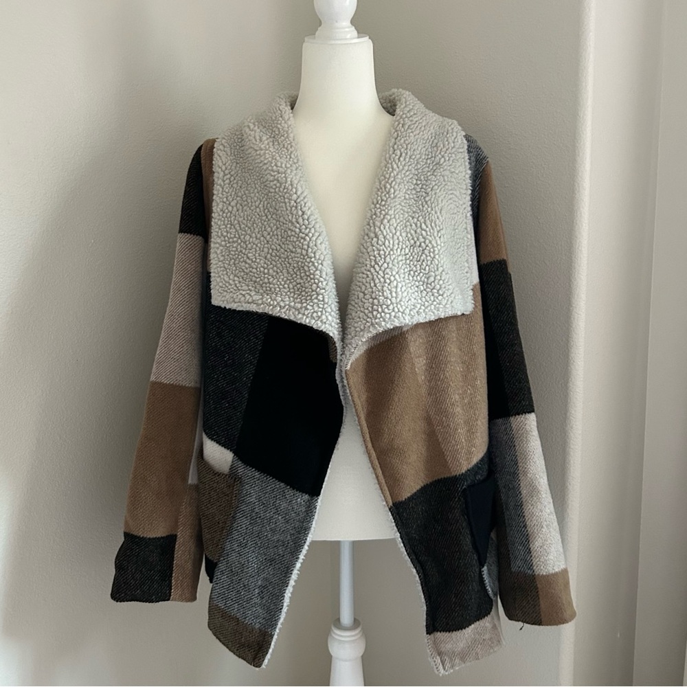 Jolt XL Faux Shearling Patchwork Style Large Collared Coat Winter Fall Autumn